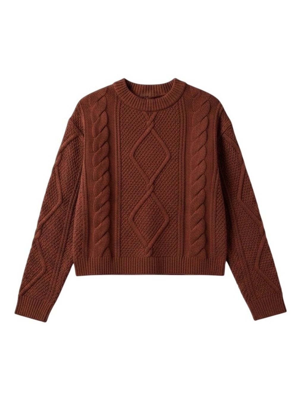 Quince 100% Organic Cotton Cropped Cable Crew
Sweater Redwood Brown NWT Small